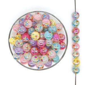 16mm Apple Pencil Print Acrylic Gumball Beads Mix,Loose Round Resin Beads,Bubblegum Beads