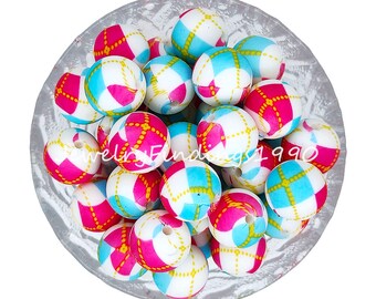 Round Silicone Beads, Print Silicone Beads, Bulk Loose Beads, 12/15mm Round Beads, DIY Necklace Craft Keychain Keyring Jewelry Making, # 77