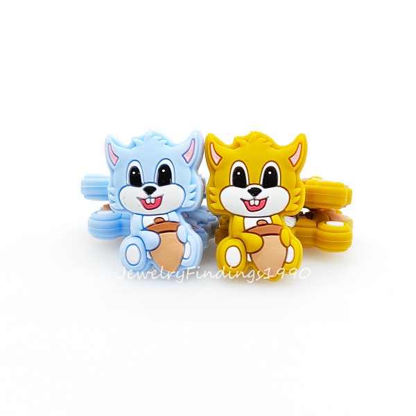 New Squirrel Silicone Beads, Cartoon Silicone Beads, DIY Bag Charm Jewelry Making, Focal Beads, 20*30mm