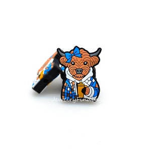 Highland Cow Silicone Focal Beads,Cow Holding Cup Silicone Beads,Cute Cow Animal Beads