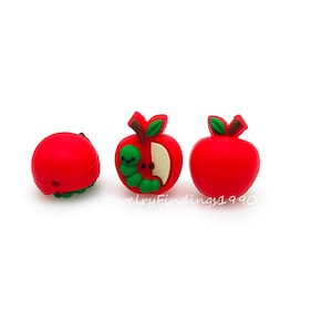 3D Apple Worm Focal Beads,Apple Silicone Beads,Bulk Beads,DIY Keychain
