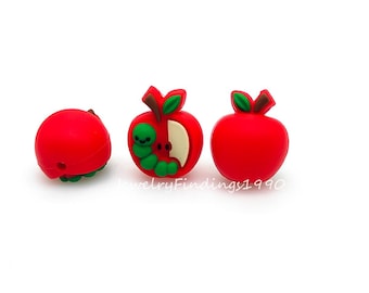 3D Apple Worm Focal Beads,Apple Silicone Beads,Bulk Beads,DIY Keychain
