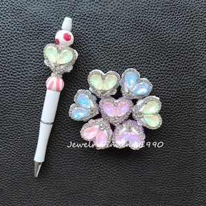 Bling Crystal Gem Heart Fancy Beads,Rose Flower Gem Polymer Clay Beads,Heart Focal Beads For Pen