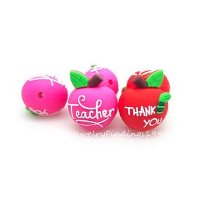 3D Apple Silicone Beads,Apple Teacher Focal Beads,Apple Beads,Pen Beads