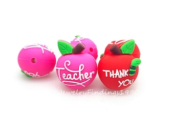3D Apple Silicone Beads,Apple Teacher Focal Beads,Apple Beads,Pen Beads