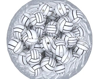Volleyball Print Silicone Beads, 15mm Round Loose Beads, Volleyball Beads, Sports Beads, Bulk Silicone Beads, Jewelry Accessories