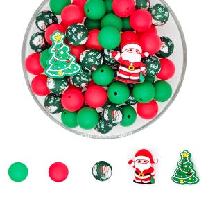 Assorted Christmas Silicone Beads,15mm Silicone Round Beads Mix Focal Beads,Print Beads,Charm Beads