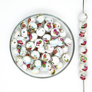 16mm Christmas Stocking Print Acrylic Beads,Assorted Christmas Gumball Beads,Glossy Beads,Pen Beads