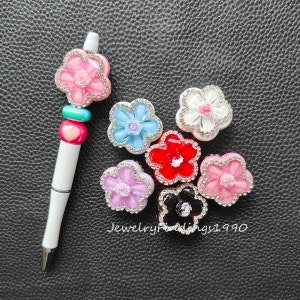 Mixed Color 32mm Flower Fancy Beads,Rhinestone Flower Acrylic Beads,Bling Gem Focal Beads For Pen