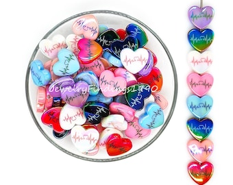 Iridescent Heart Beads,Heart Beat Acrylic Beads,Bubblegum Beads,Assorted Color