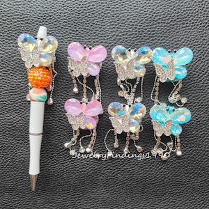 Fancy Crystal Butterfly Beads,Bling Rhinestone Butterfly Tassel Beads,Polymer Clay Beads,Fancy Beads For Pen
