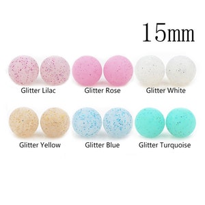 15mm Silicone Beads, Round Shaped Beads, DIY Necklace Keychain Accessories, 20 - 100 Bulk Beads, Glitter Silicone Ball, Loose Beads