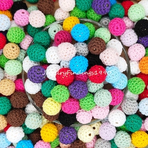 Mixed Color 16mm Wooden Crochet Beads, Craft Beads, Round Crochet Beads, Wooden Loose Beads, Fabric Balls Beads, DIY Jewelry Necklace Making