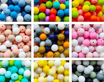 Mixed Silicone Beads, Round 12/15mm Silicone Beads, Bulk 20/50/100Pcs Loose Beads, Silicone Beads