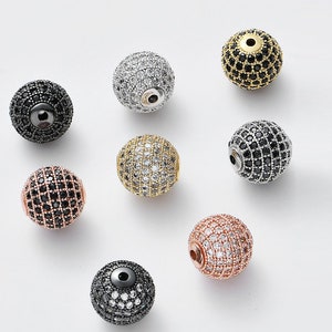 12mm  Round CZ Micro Pave Spacer beads ,Gold Plating Diamond ball beads CZ Bracelet Spacer Charm