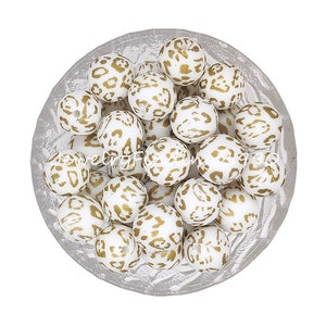 Gold Leopard Print Silicone Beads, Round Silicone Beads, Wholesale Beads, Leopard Print Loose Bead, 12/15mm Beads, Silicone Print Beads, #06