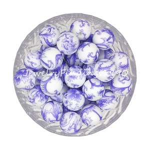 Silicone Print Beads, 12/15mm Silicone Beads, Charm Round Ball, Print Silicone Beads, Jewelry Making, Bulk Beads, Craft Supplies, #37