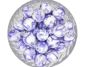 Silicone Print Beads, 12/15mm Silicone Beads, Charm Round Ball, Print Silicone Beads, Jewelry Making, Bulk Beads, Craft Supplies, #37