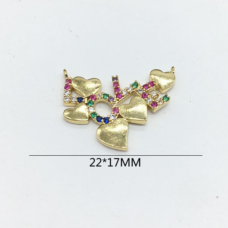 Heart LOVE Letter Pendants,Micro Pave Colorful CZ Pendant,Jewelry Making Brass Cubic Zirconia Charm Connector Jewelry Finding Accessories