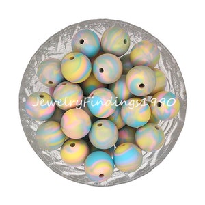 Candy Tie-dye Print Beads, 15mm Round Silicone Beads, Wholesale Beads, Jewelry Beads Accessories