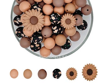 15mm Flower Print Beads Mix Daisy Focal Beads,,Assorted Bulk Silicone Beads,Round Silicone Beads,Charm Beads