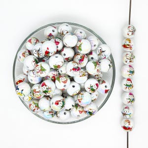Assorted Snowman Print Acrylic Beads,16mm Iridescent Christmas Gumball Beads,Loose Beads,Bubblegum Beads