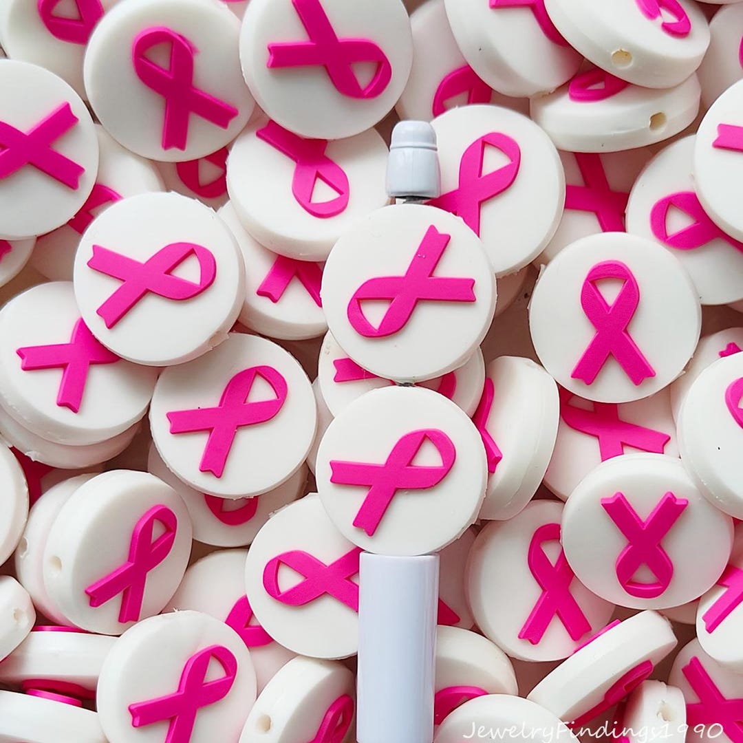 Ribbon Focal Beads,breast Cancer Awareness Beads,diy Keychain - Etsy