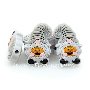 Gnome Halloween Beads, Pumpkin Gnome Focal Silicone Beads, Mini Silicone Charm Beads