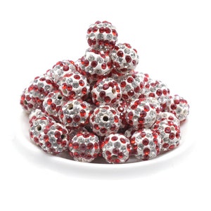 10mm Red and White Stripe Rhinestone Disco Ball Beads DIY Jewelry charm Bracelet beads