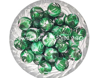 Print Silicone Beads, 12/15mm Loose Silicone Beads, for Handmade Keychain Pendant /Womens Charm Car Bag Hangings, Round Silicone Beads, #114