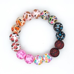 Round Silicone Beads,15mm Print Beads,Loose Beads,DIY Keychain Beads,Pearl Beads