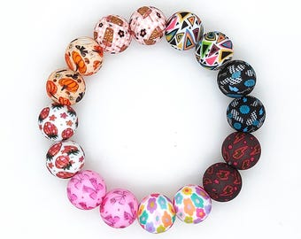 Round Silicone Beads,15mm Print Beads,Loose Beads,DIY Keychain Beads,Pearl Beads