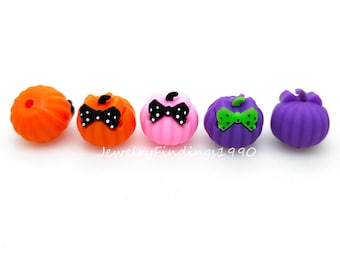 3D Pumpkin Silicone Beads,Halloween Focal Beads,Bow Pumpkin Beads