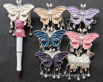 Emaille metalen vlinder fancy kralen, kant sprankelende Dangle kralen, bling strass kwast kralen, focal kralen voor pen