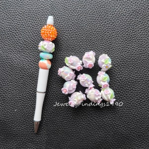10pcs/Lot Flower Fancy Beads,Hand Painted Flower Acrylic Beads,Chunky Bubblegum Beads