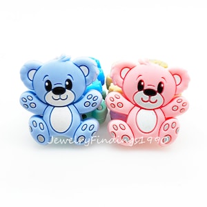 Perline in silicone a forma di orso cartone animato, 1-50 pezzi di perline di gioielli, accessori per ciondoli, perline in silicone sciolte artigianali, creazione di portachiavi portachiavi fai da te, 25,7*25,7 mm