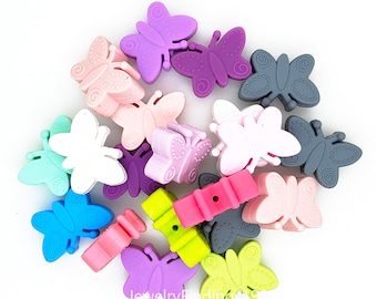 5 - 100pcs Butterfly Silicone Beads, Animal Beads, Loose Shapes Silicone Beads, Beads Accessories, DIY Lanyard Badge Holder Making, 21*30mm