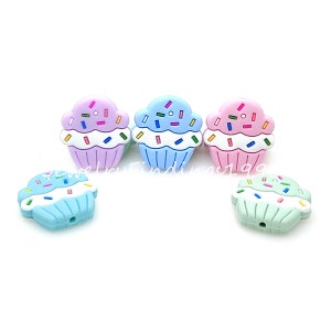 Cupcake Focal Silicone Beads, Bulk Beads, Mixed Color Focal Beads