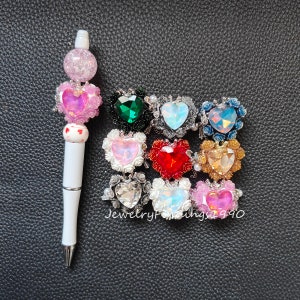 Heart Gem Polymer Clay Fancy Beads,Rose Flower Dangly  Beads,Crown Beads,Sparkle Focal Beads For Pen