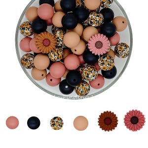 Daisy Focal Beads Silicone,15mm Silicone Beads,Print Beads,Assorted Silicone Beads Bulk