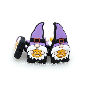 Gnome Focal Silicone Beads, Halloween Pumpkin Gnome Beads, Charm Beads Bulk