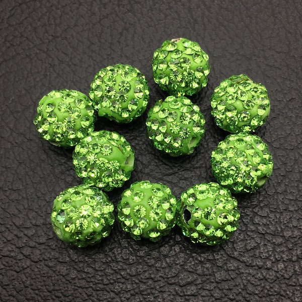 Lot de 20/50/100 pièces vert clair AAA 6 rangées de cristal Micro pavé Disco boule de cristal perles entretoise de Bracelet 10MM