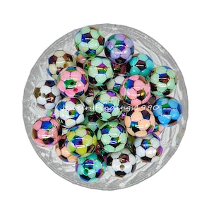 16mm Colorful Soccer Acrylic Beads,Bubblegum Round Beads,Glossy Gumball Beads