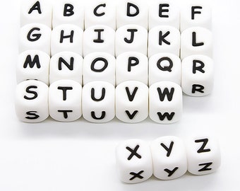 12mm Silicone Alphabet Cube Letter Beads, DIY Jewelry, Bulk Silicone Beads, Craft Supply, Loose Silicone Letter Beads