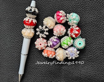 Fancy Crystal Heart Pearl Acrylic Beads,Bling Sparkle Beads,Chunky Rhinestones Bead