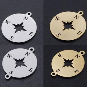 5pcs/lot Stainless Steel Compass Disc Charm Pendant, Stainless Steel Star Compass Pendant, DIY Jewelry Supplies, Never Tarnish