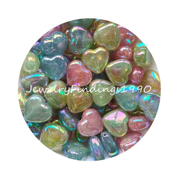 UV Opal Chunky Heart Bubblegum Beads,Glossy Glitter Heart Acrylic Beads, Heart Charm beads,DIY Beading Craft Supplies