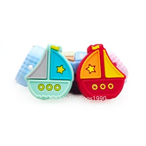 Silicone Sailboat Beads, Cartoon Boat Shaped Beads Accessories, 1 - 50pcs Silicone Beads, Loose Silicone Beads, Bulk Silicone Beads, 26*30mm