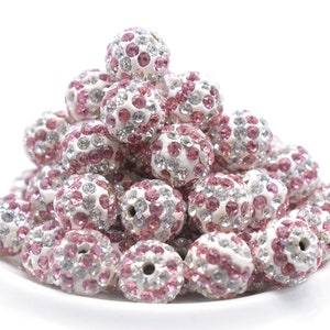 10mm Pink and White Stripe Ball Beads Pave Rhinestone Disco Ball Beads DIY Jewelry findings Craft
