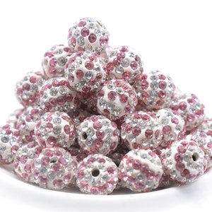 10mm Pink and White Stripe Ball Beads Pave Rhinestone Disco Ball Beads DIY Jewelry findings Craft